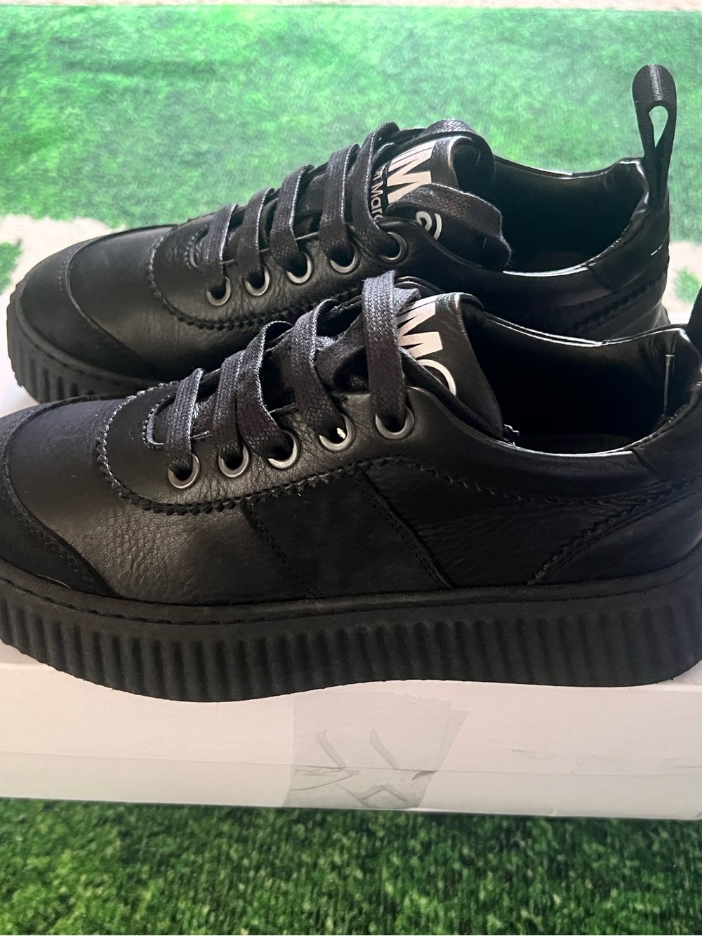 Maison Martin Margiela Black Leather Platform Sneakers Size 2Y